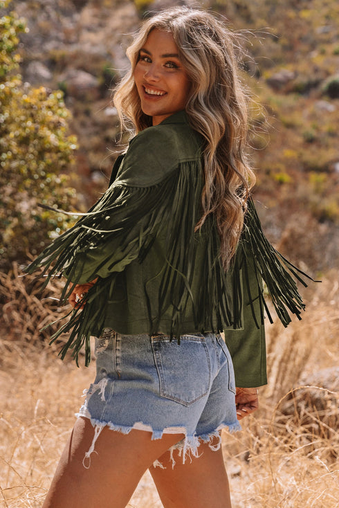 Cropped Faux Suede Western Fringe Tassel Jacket