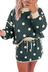 Polka Dot Panel Trim Baggy Pullover Drawstring Skirt Set
