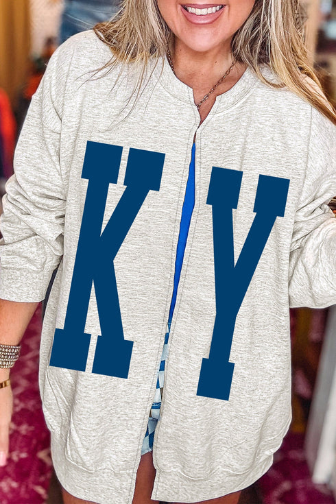 Letter Detail Open Front Tunic Graphic Sweatshirt
