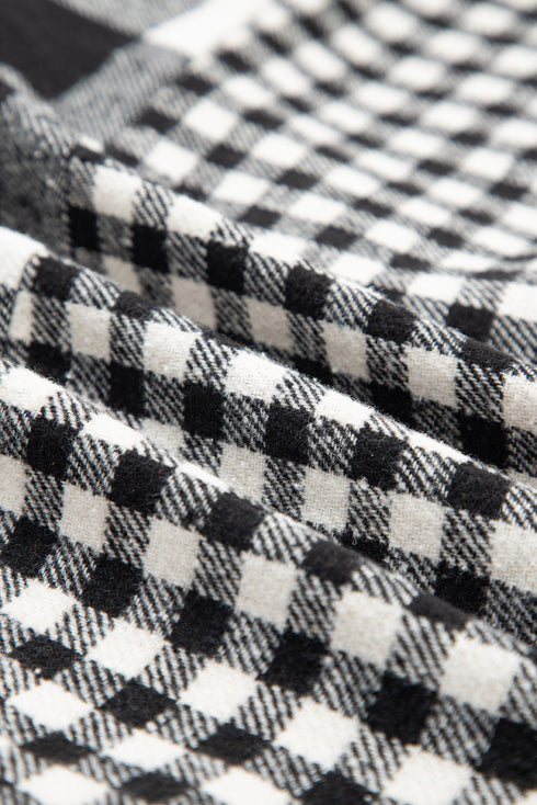 Patchwork Mixed Plaid Drawstring Hooded Shacket