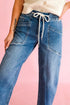 Drawstring Waist Pocket Detail Ankle Length Denim Jeans
