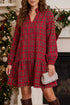 Plaid Long Sleeve Shift Silhouette Decoration Mini Dress