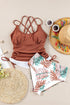 Ruched Side Tie Strap Leaf Print Tankini Set