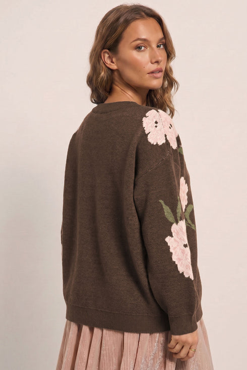 Floral Print Drop Shoulder Relaxed Pullover Sweater