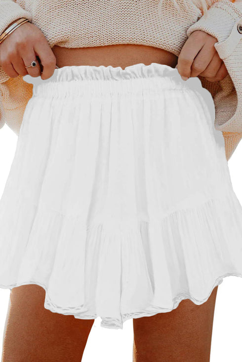 Bohemian Frilled Elastic Waist Lace Trim Ruffled Shorts