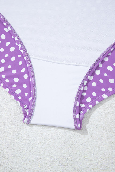 Polka Dot Ruffled Knotted V Neck Tankini Swimwear