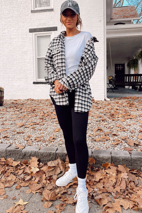 Casual Plaid Print Button Front Tunic Shacket