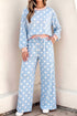Polka Dot Trimmed Long Sleeve Drawstring Pant Set