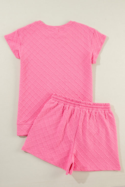 Textured Checkered Tee And Drawstring Short Sets