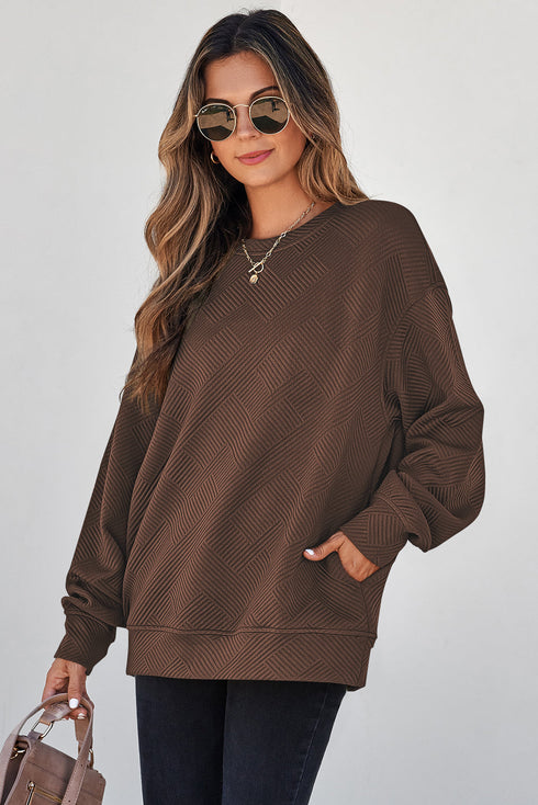 Textured Round Neck Drop Shoulder Pullover Sweatshirt