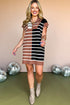 Striped Ribbed Knit Half Zip Mini Dress