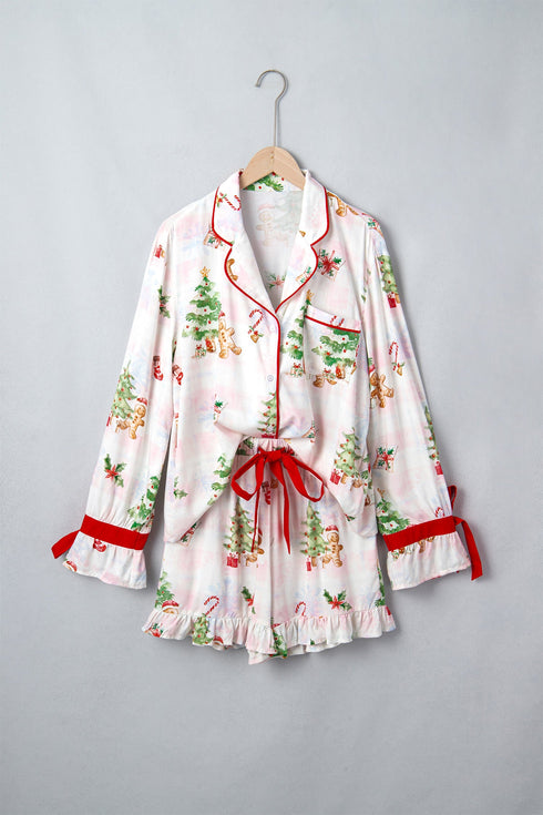Abstract Print Long Sleeve Two Piece Shift Lounge Set