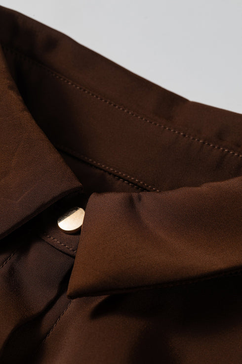 Decorative Button Cluster Tab Long Sleeve Satin Shirt
