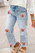 Sequined Pumpkin Graphic Patchwork Ankle Length Pants
