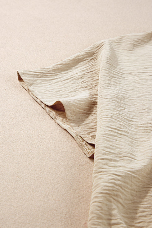 Textured Crinkle Crop Tee And Wide Leg Pant Set