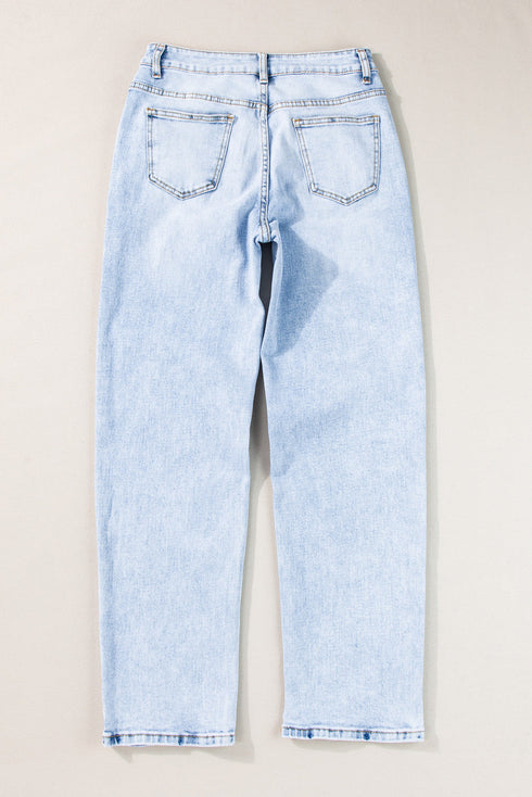 Casual Acid Wash Straight Leg Denim Jeans