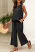 Textured Ribbed Ruffle Tank Top Wide Leg Pant Set