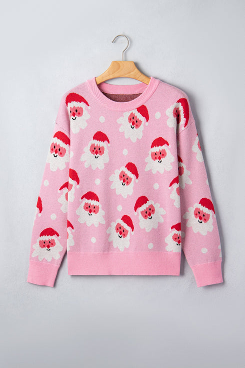 Cartoon Pattern Round Neck Dropped Shoulder Sweater