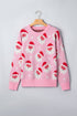 Cartoon Pattern Round Neck Dropped Shoulder Sweater