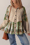 Bohemian Floral Plaid Patchwork Distressed Waffle Knit Shacket