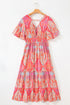 Paisley Print V Neck Short Sleeve Ruffle Bohemian Dress