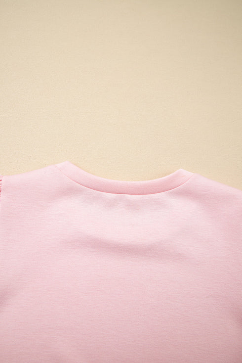 Puff Sleeve Pearl Embellished Scallop Trim Two Piece Dress