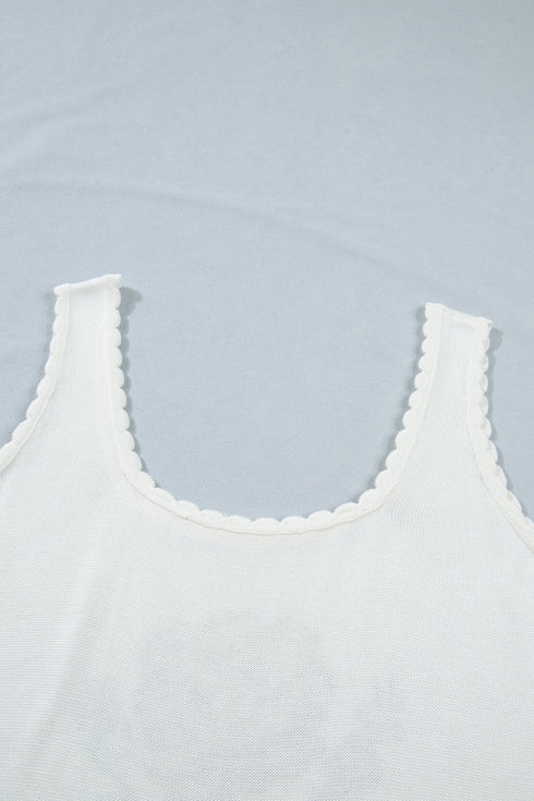 Plus Size Floral Knit Scalloped Trim Square Neck Sweater Vest