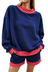 Polka Dot Trim Baggy Pullover Two Piece Short Set