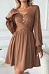 Shirred Cuff Button Round Neck Long Sleeve Mini Dress