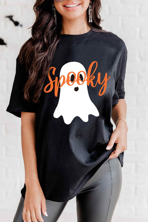 Polyester Cotton Blend Ghost Print Graphic Tee