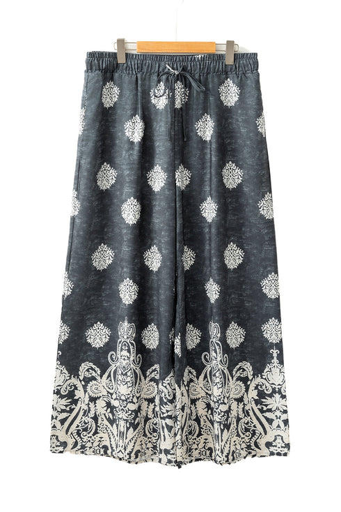 Geometric Paisley Print Bohemian Drawstring Wide Leg Pants