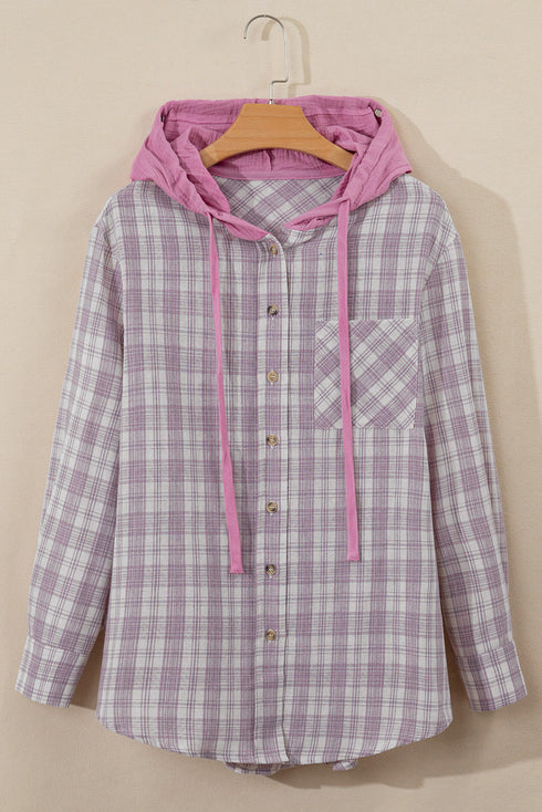 Southern Belle Checkered Plaid Loose Fit Hooded Shacket