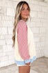 Polyester Plaid Pattern Sleeve Raglan Pullover Sweatshirt
