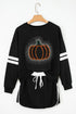 Rhinestone Pumpkin Graphic Varsity Striped Long Sleeve Top Drawstring Mini Skort Two Piece Set