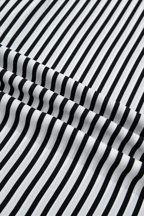 Striped Pattern Half Sleeve Button Up Blouse