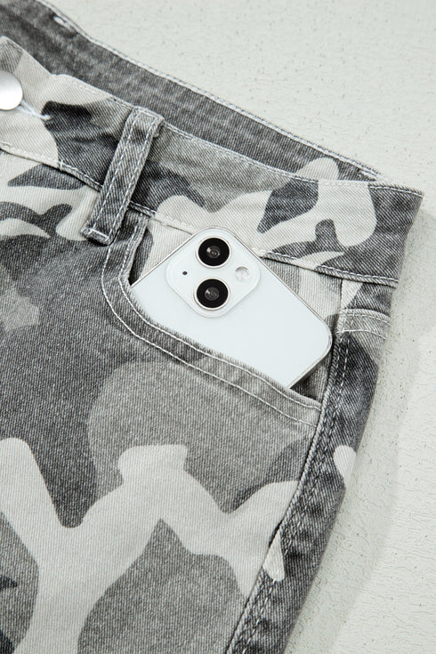Elastane Camo Pattern Cotton Denim Shift Jeans