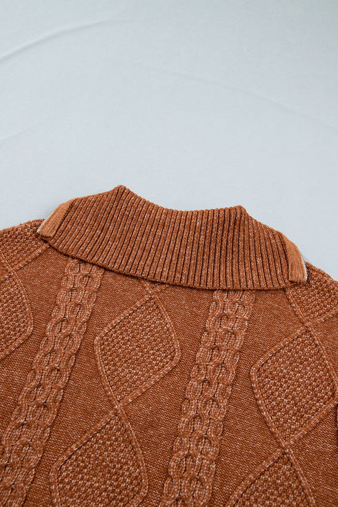 Zip Up Cable Knit Drop Shoulder Sweater Dress