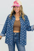 Polka Dot Long Sleeve Collar Shift Tunic Denim Jacket
