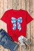Feminine Baseball Bow Graphic Print Casual Crewneck T Shirt
