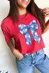 Feminine Baseball Bow Graphic Print Casual Crewneck T Shirt