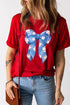 Feminine Baseball Bow Graphic Print Casual Crewneck T Shirt