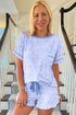 Feminine Bow Print Ruffled Shorts And Short Sleeve Pocket Tee Pajama Set