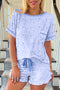 Feminine Bow Print Ruffled Shorts And Short Sleeve Pocket Tee Pajama Set
