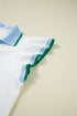 Feminine Charm Collared V Neck Blouse With Playful Ruffled Sleeves And Contrast Detail