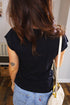 Feminine Cutout Embroidered Trim V Neck Cap Sleeve Tee