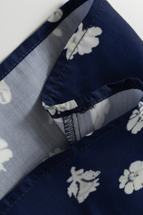 Feminine Floral Pattern Contrast Trim V Neck Woven Blouse