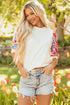 Feminine Floral Print Contrast Puff Sleeve Knit Mock Neck Top