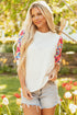 Feminine Floral Print Contrast Puff Sleeve Knit Mock Neck Top