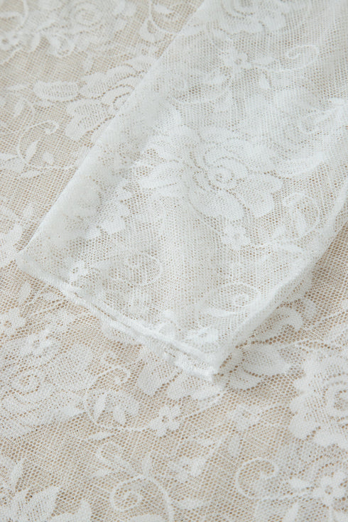 Feminine Floral Print Lace Mesh Long Sleeve Top