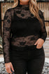Feminine Floral Print Lace Mesh Long Sleeve Top